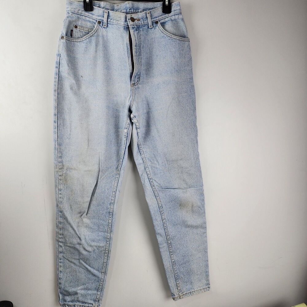 Vintage LEE Riders Womens High Rise Mom Jeans 14 Long USA Made 30x32 White Wash
